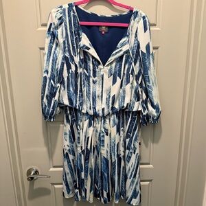 Vince Camuto Navy and White Long Sleeve Dress